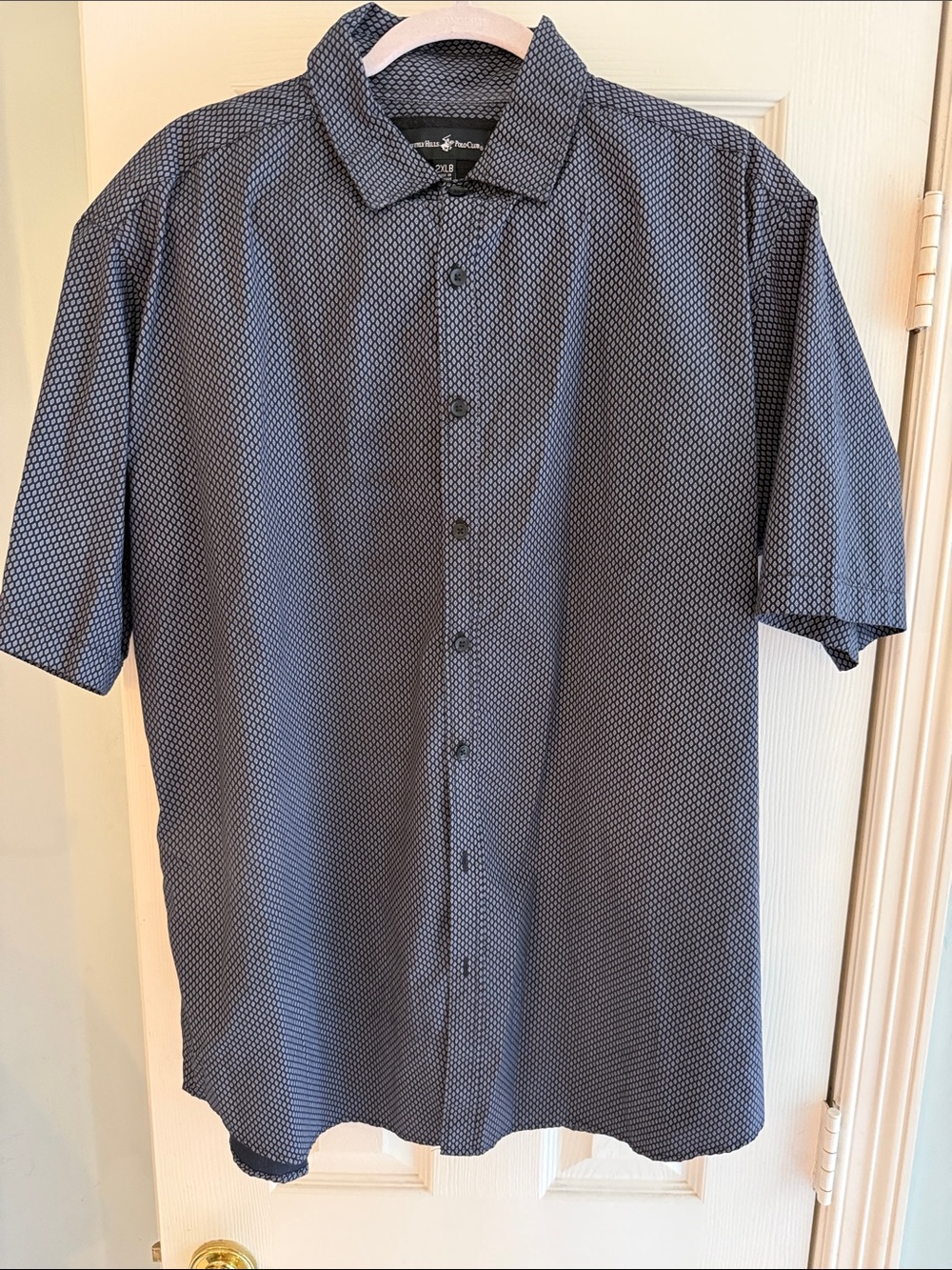 Beverly Hills Polo Club Navy Short-Sleeve Button-Down with Micro Dot Print